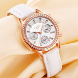 Casual  Women's Wristwatches with Rhinestone Decor and Leather Strap - Dazpy