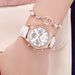 Casual  Women's Wristwatches with Rhinestone Decor and Leather Strap - Dazpy