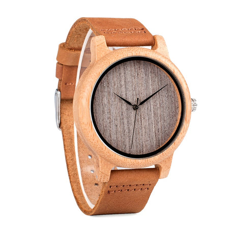 Round Bamboo Wood Watches With Leather Band - Dazpy