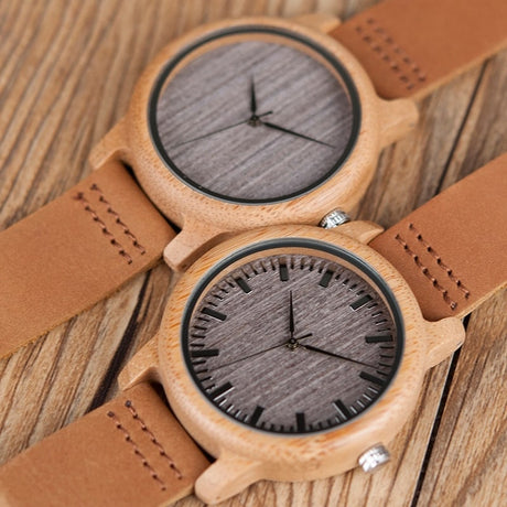 Round Bamboo Wood Watches With Leather Band - Dazpy