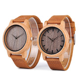 Round Bamboo Wood Watches With Leather Band - Dazpy