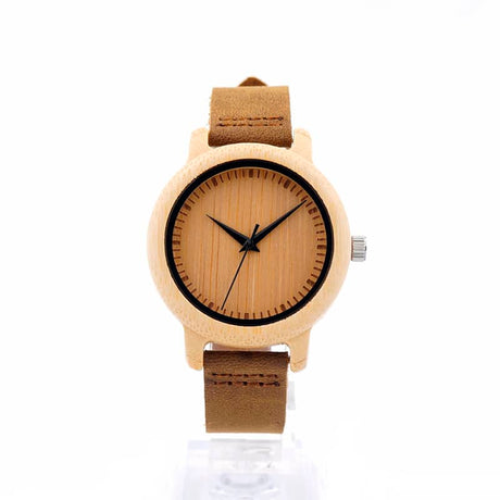 Women's Bamboo Watch with No Numbers Dial - Dazpy