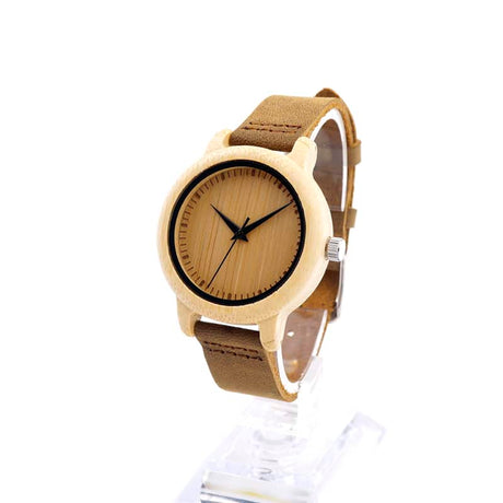 Women's Bamboo Watch with No Numbers Dial - Dazpy