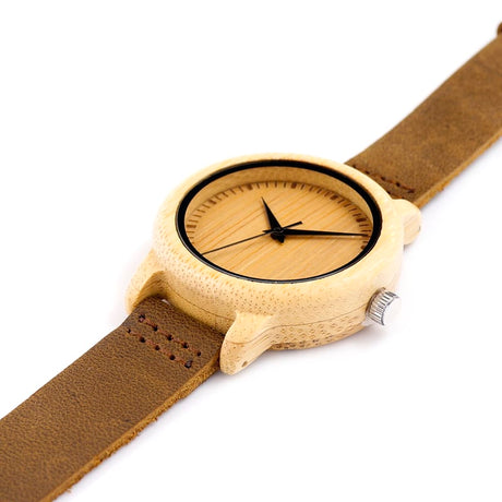 Women's Bamboo Watch with No Numbers Dial - Dazpy