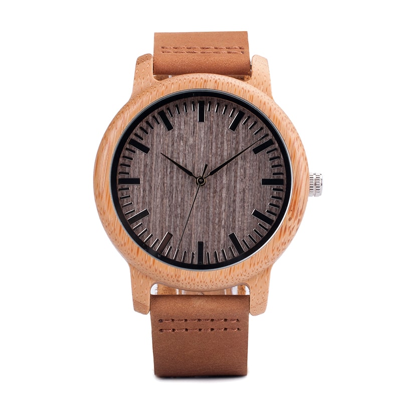 Elegant Genuine Leather Bamboo Wood Men's Watches - Dazpy