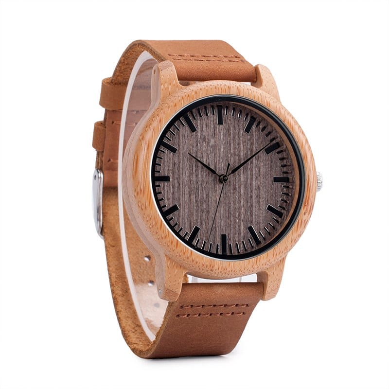 Elegant Genuine Leather Bamboo Wood Men's Watches - Dazpy