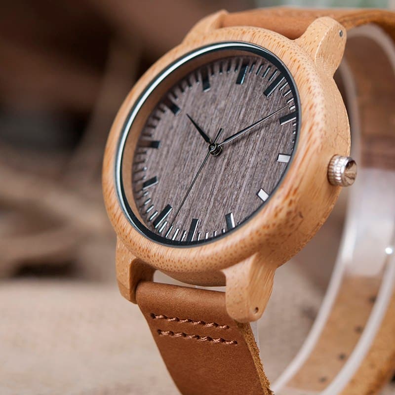 Elegant Genuine Leather Bamboo Wood Men's Watches - Dazpy