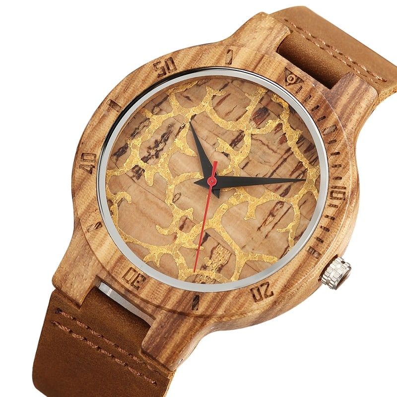 Geometric Printed Bamboo Wood Women's Watches - Dazpy