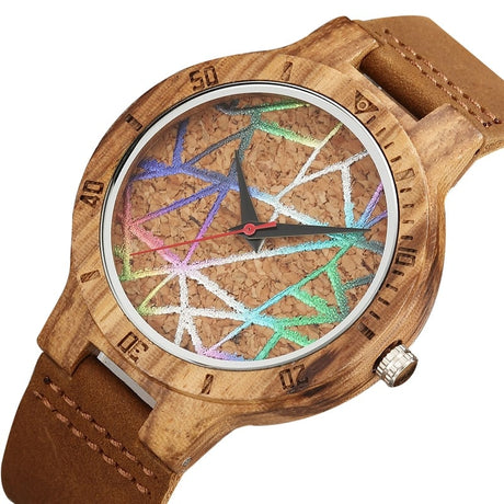 Geometric Printed Bamboo Wood Women's Watches - Dazpy