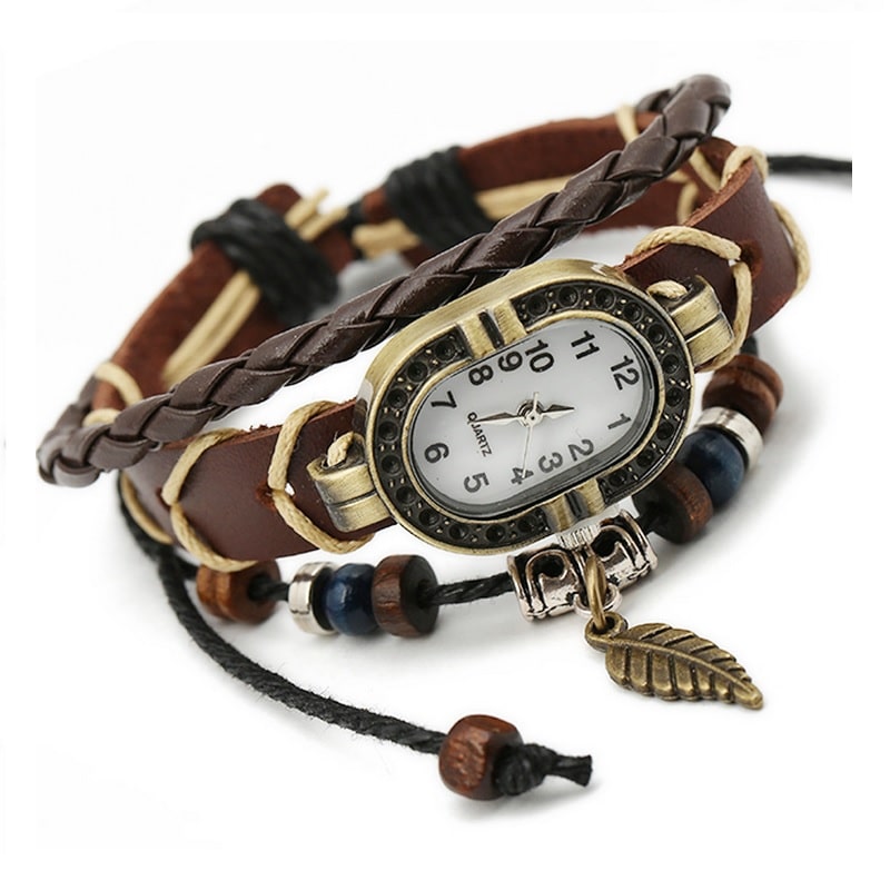 Women's Vintage Leather Bracelet Watch - Dazpy