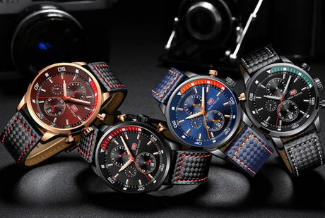 Men's Plaid Leather Strap Watches - Dazpy