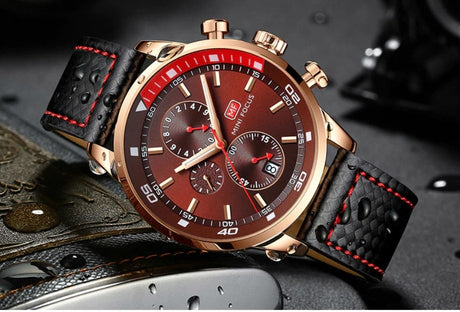 Men's Plaid Leather Strap Watches - Dazpy