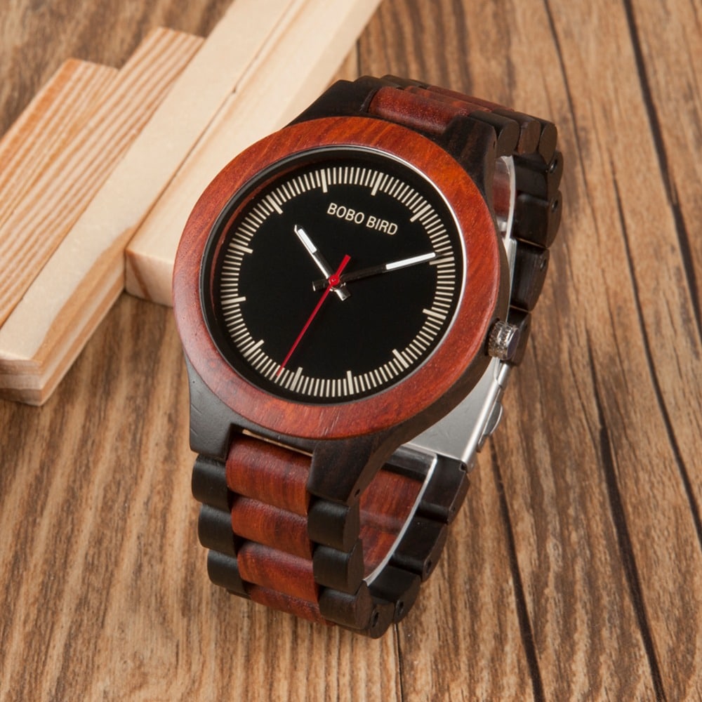 Men's Striped Wooden Watches - Dazpy