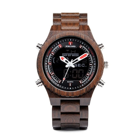 Men's Wood Digital Night Vision Wristwatch - Dazpy