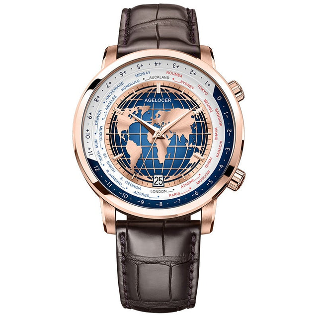 Golden World Map Luxury Aviator Men’s Watch - Dazpy