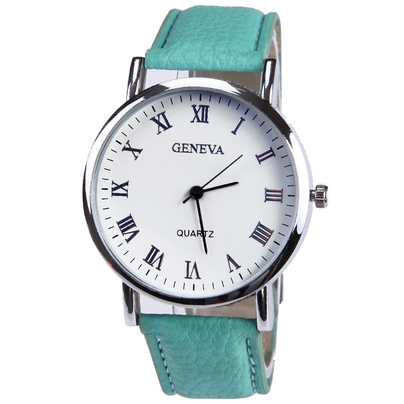 Men's Elegant Silver-Colored Wristwatch with Colorful Leather Band - Dazpy