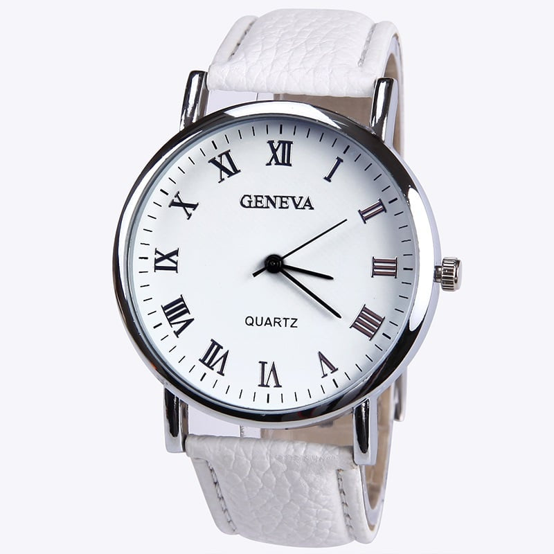 Men's Elegant Silver-Colored Wristwatch with Colorful Leather Band - Dazpy