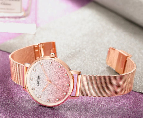 Women's Gradient Glitter Design Dial Watch - Dazpy