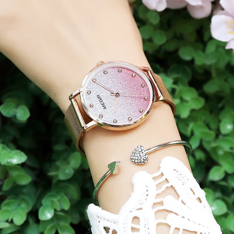 Women's Gradient Glitter Design Dial Watch - Dazpy