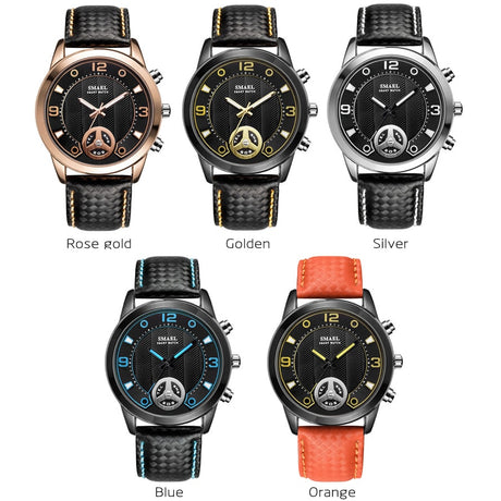 Men's 3D Dial Plaid Leather Watches - Dazpy