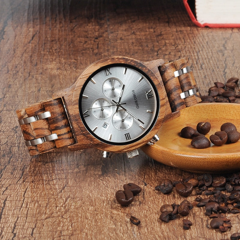 Men's Wooden Quartz Watch with Date - Dazpy