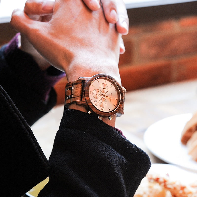 Men's Wooden Quartz Watch with Date - Dazpy