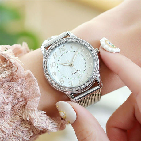 Women's Crystal Patterned Watch with Mesh Band - Dazpy