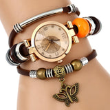 Ethnic Leather Strap Quartz Watches With Butterfly Pendants - Dazpy