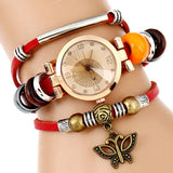 Ethnic Leather Strap Quartz Watches With Butterfly Pendants - Dazpy