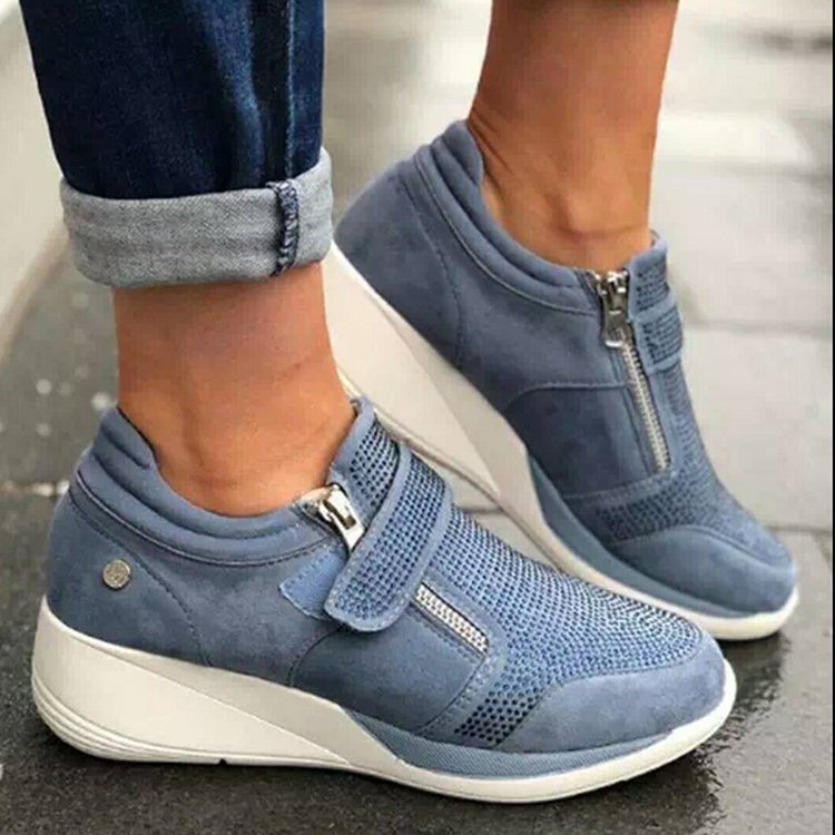 Canvas Shoes Lovely Round Head Thick Bottom Rhinestone Velcro Single Shoes Mary Jane Women's Style - Dazpy