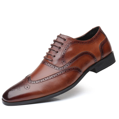 British block carved business leather shoes - Dazpy