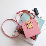 New mini hit color hand box bag small square bag female candy color slung leather lock box package - Dazpy