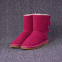 Women's Solid Color Bow Mid-tube Snow Boots