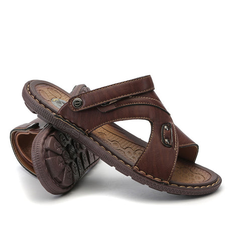 Men's Beach Leather Sandals Half Tow - Dazpy