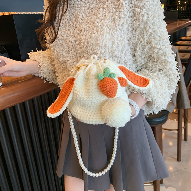 Strawberry Rabbit Crochet Wool Shoulder Bag - Dazpy