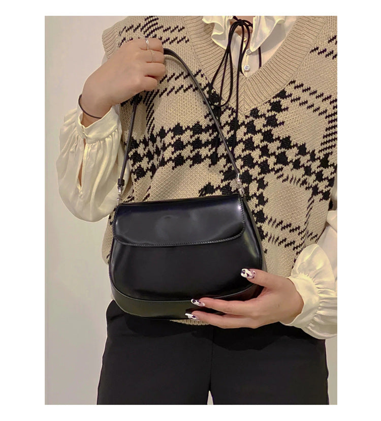 New Simple Trendy Niche Design Hobo Armpit Bag Baguette Cleo Bag Single Shoulder Leather Female - Dazpy