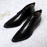 British Super Pointed Toe Business Formal Wear Mid-high-top Leather Shoes - Dazpy