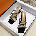 Thick Heel Sandals And Slippers With Gemstones And Rhinestones