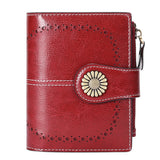 Wallet Women's Short Oil Wax Leather Zipper Card Holder - Dazpy