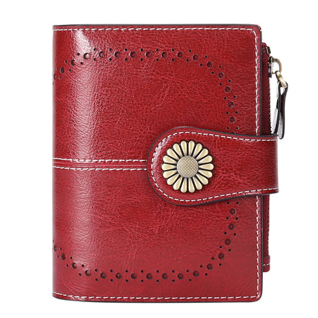 Wallet Women's Short Oil Wax Leather Zipper Card Holder - Dazpy