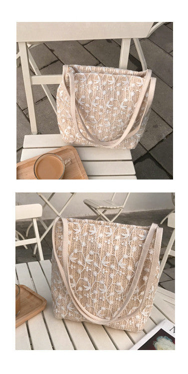 Straw Lace Shoulder Bag Handbag Bucket Shopping Bag - Dazpy