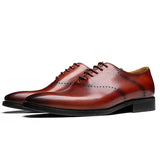 Summer Men's Cowhide Hand-polished Brock Carved Men's Shoes Business Suits Oxford Shoes - Dazpy