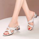 Mesh Mid-heel Sandals Women Waterproof Platform Fish Mouth Thick With Rhinestone Outer Wear