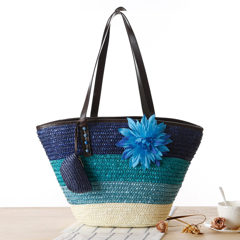 Korean Straw Plaited Son And Mother Beach Shoulder Bag - Dazpy