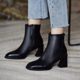 Chunky Heel Color Fashion Boots Side Zipper Low Tube High Heel Square Toe Martin Boots Fashion Ankle Boots - Dazpy