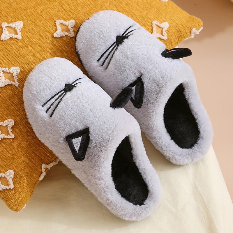 Winter New Coral Velvet Slippers Cartoon Cat Cotton Slippers Home Cotton Shoes Warm Slipper - Dazpy