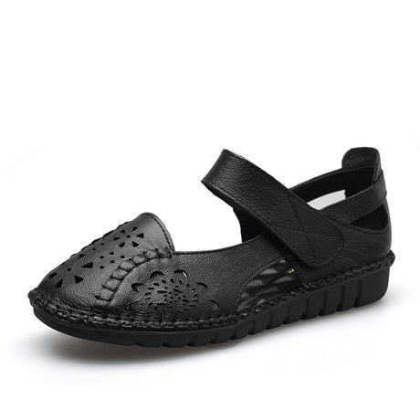 Leather Hole Shoes, Soft Bottom, Non-slip Flat Bottom, Middle-aged And Elderly Mother's Shoes, Baotou Sandals - Dazpy