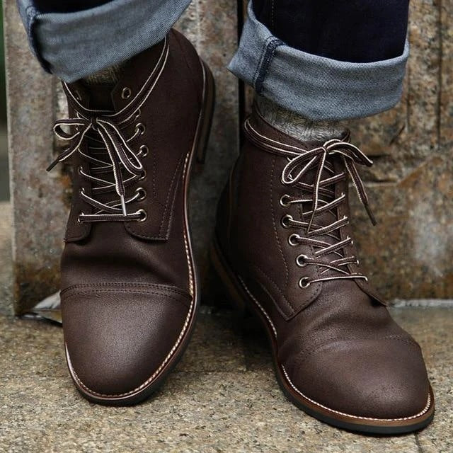 Men's Shoes With Front Lace Round Toe Motorcycle Boots - Dazpy