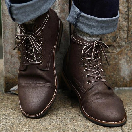 Men's Shoes With Front Lace Round Toe Motorcycle Boots - Dazpy