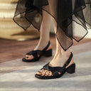 Back Buckle High-Heeled Sandals for Women - Wide Strap Leather Shoes